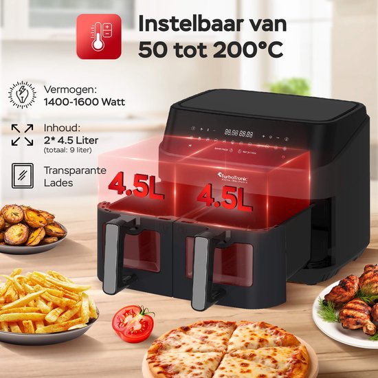 DAF6W - Dubbele Airfryer - 9L - 1600W