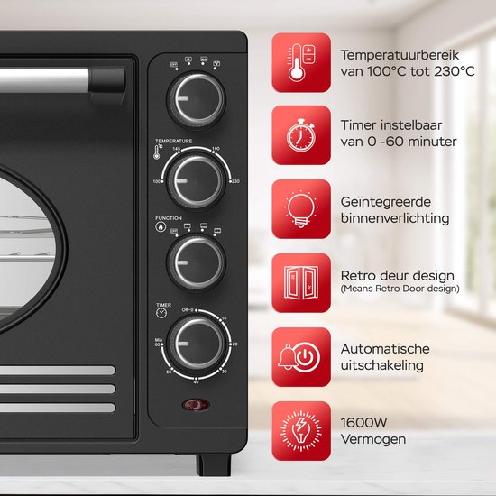 EV35 Elektrische vrijstaande retro oven - 35 Liter